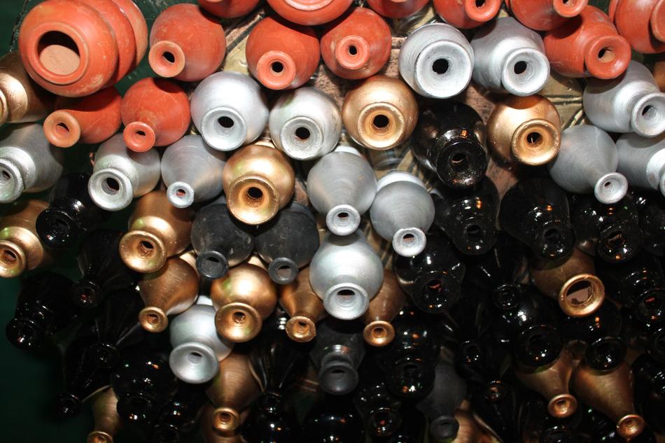 Many, colorful and shiny clay pots