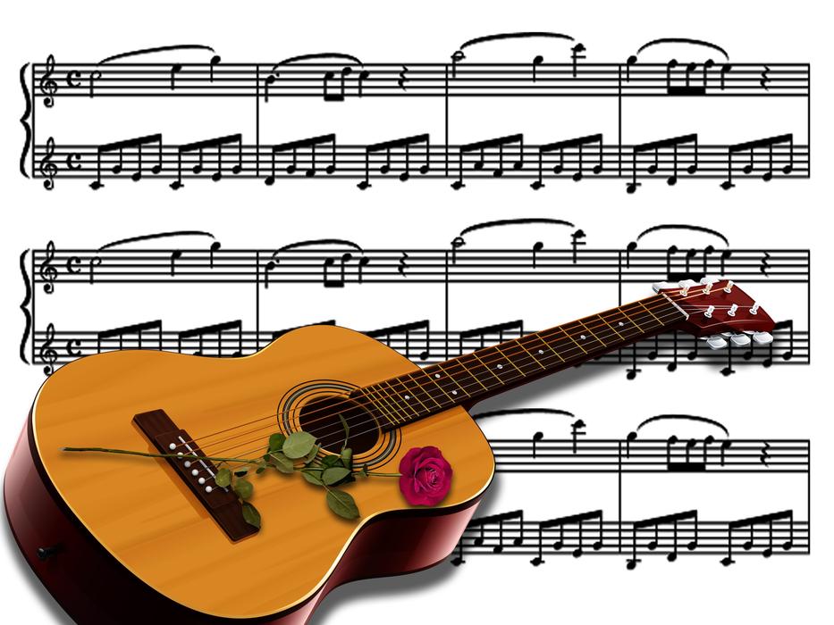Guitar Notes and rose drawing