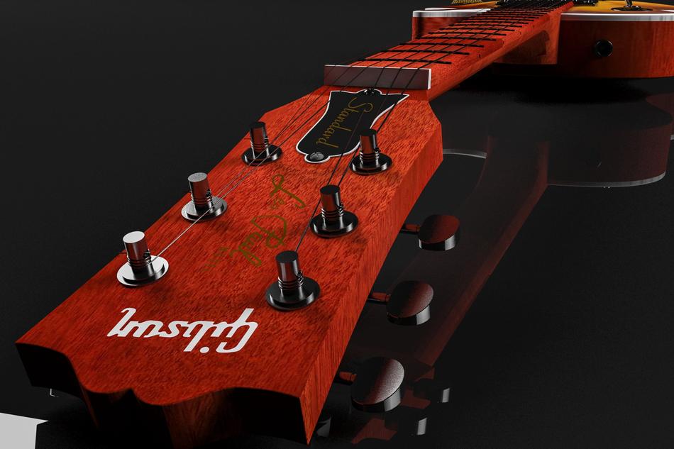 brown guitar head on black background
