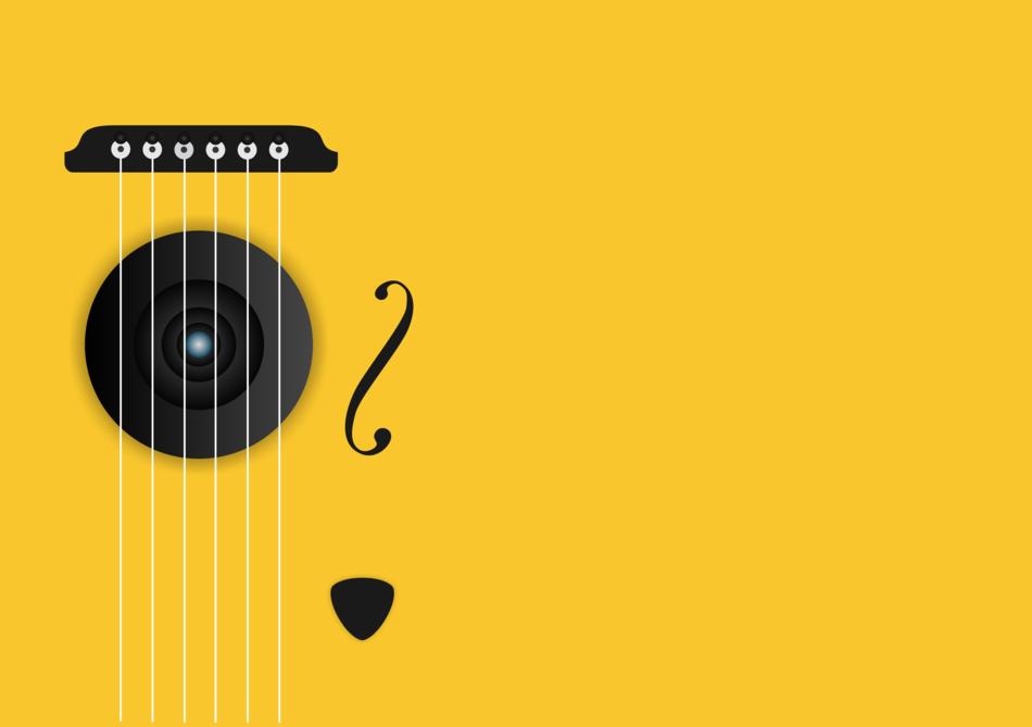 Yellow texture of the guitar, with the white strings, clipart