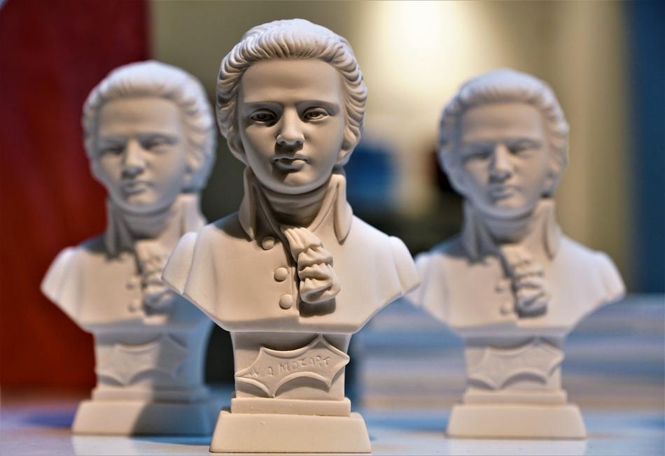 three busts of Mozart