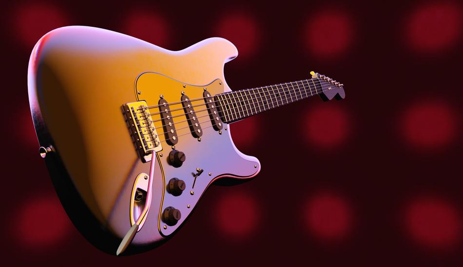 photo of an electric guitar on a background with polka dots