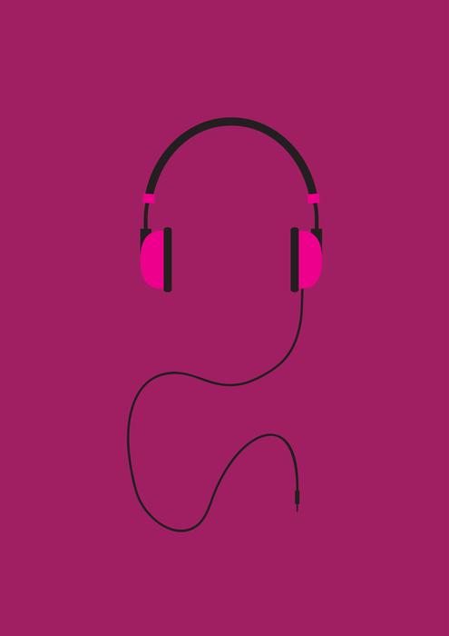 pink headphones at purple background, drawing