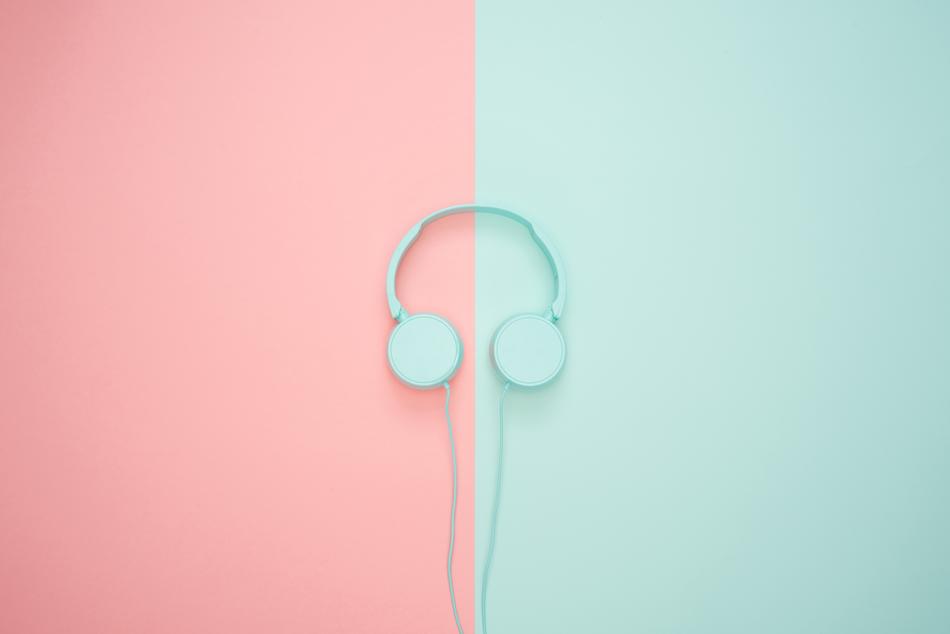 Blue Headphones at two color Pastel background