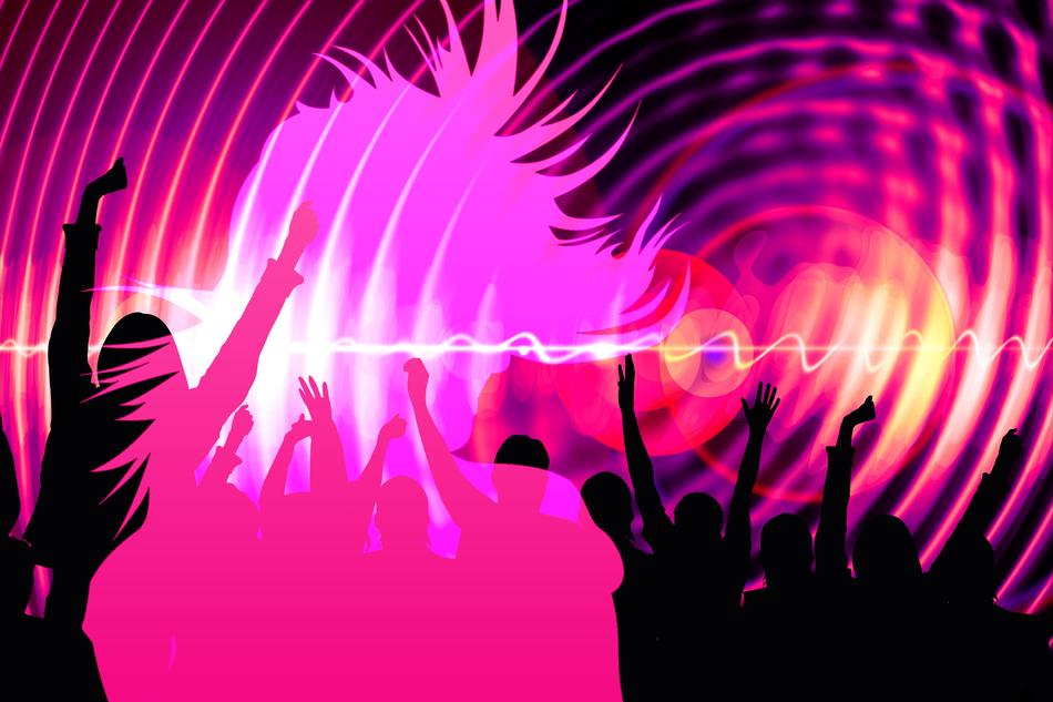 clipart of the silhouette of girls dance on a party