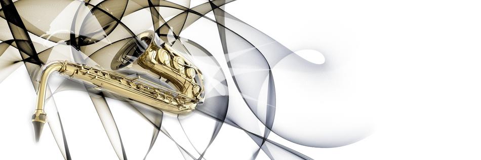 image of a saxophone on the background of ribbons