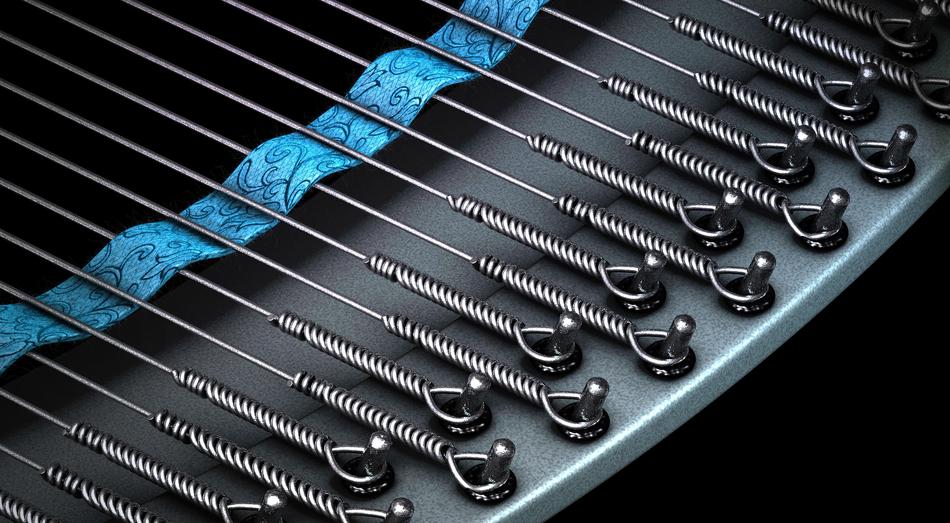 steel strings on knobs, 3d render
