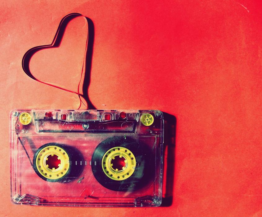 Music Cassette at red wall