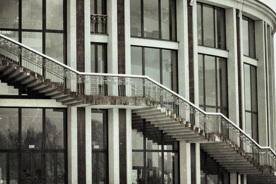 Beautiful, glass building with the stairs in FÃ¼ssen, Germany