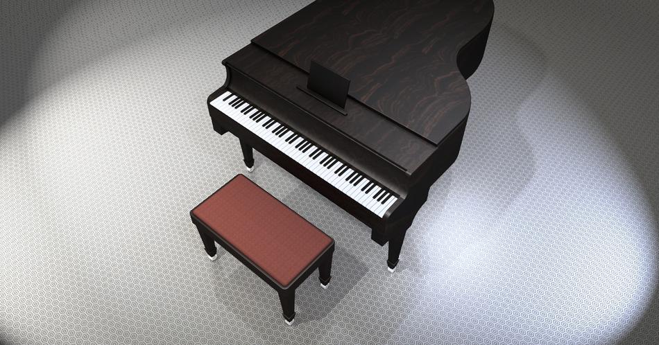 3d model of the wooden piano, with the chair, in lights, clipart