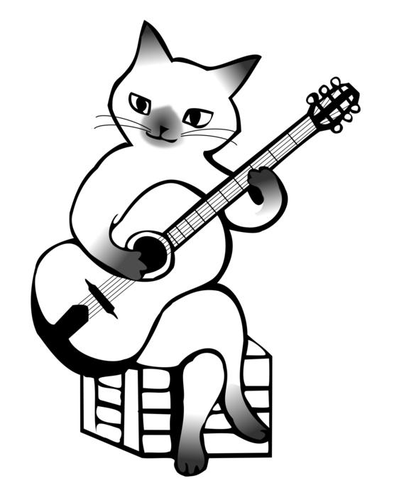 cat with guitar drawing