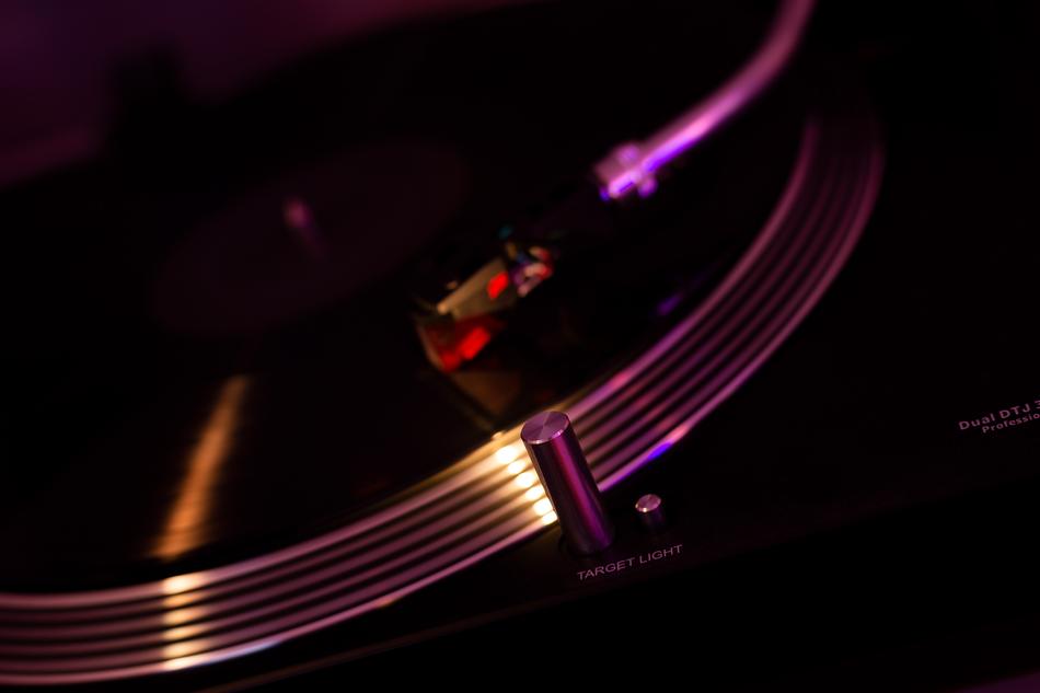 Music Turntable Vintage close-up in the dark