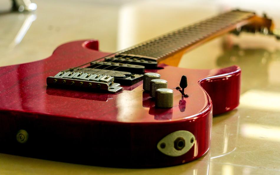 red electric guitar on Ecuador