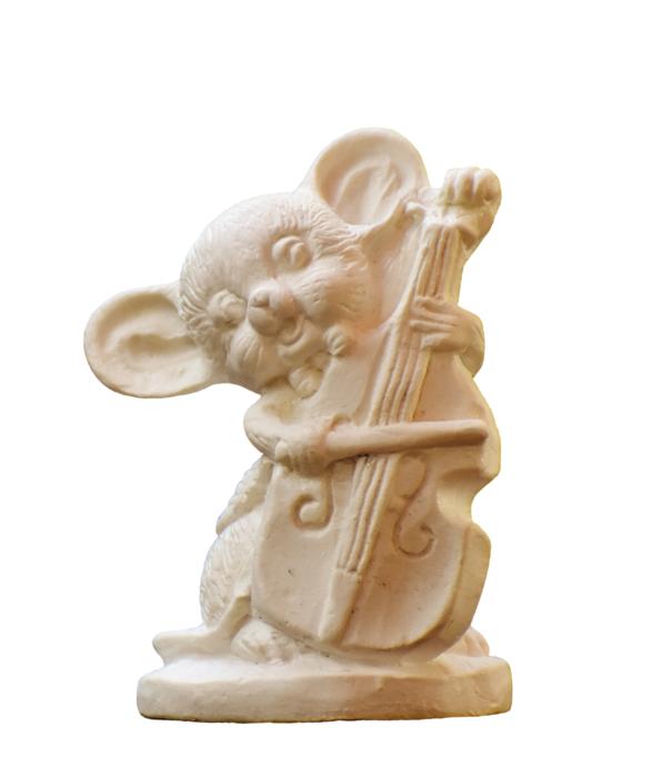 Beautiful gypsum figure of the smiling mouse with the musical instrument
