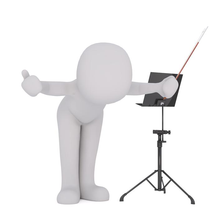 3d man conducts musicians