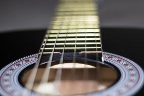 Macro photo of guitar body and strings