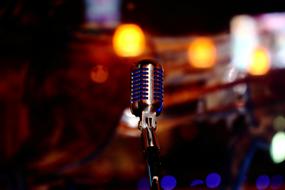 Chrome Microphone at colorful lights