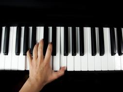 hand on Piano Keyboard