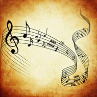 melody, musical notes at vintage background