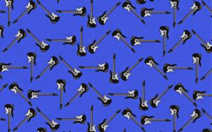 collage of guitars on a blue background