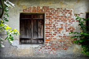 window with wooden shutters on the building