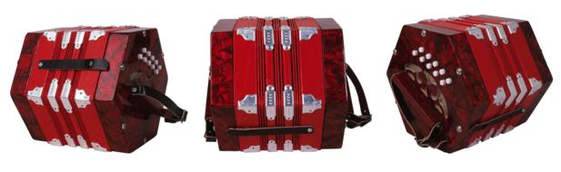 Beautiful, red and white accordions, at white background