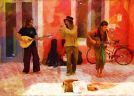 painting of street band