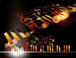 music notes and piano keyboard