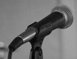 silver microphone close-up on blurred background