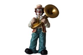 Clown plays brass Musical instrument, Figurine