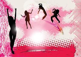 silhouettes of dancing girls on a pink background