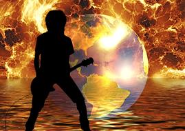 boy guitarist on the Earth background