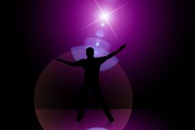 silhouette of a man in motion against a purple spotlight background