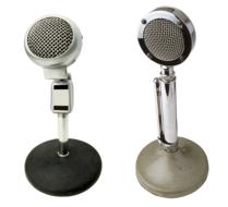 pair of microphones on white background