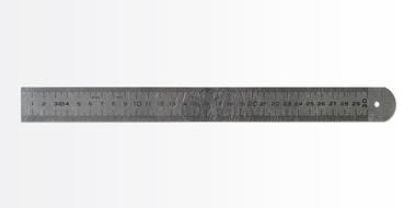 Metal steel ruler with black numbers at white background