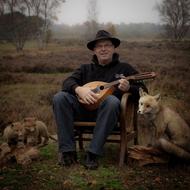 Man plays Mandolin outdoor, digital art
