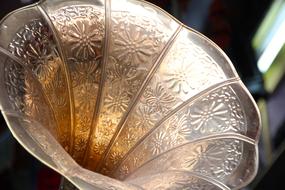 Close-up of the beautiful, shiny, patterned gramophone from the 1920s