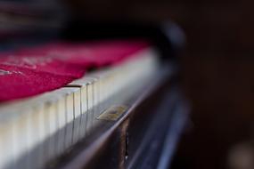 Piano Keys covered with red tissue