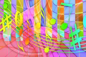 music, colorful background, clef and notes