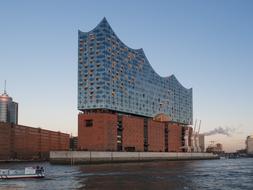 Beautiful and colorful Elbe Philharmonic Hall, at colorful sunset, in Hamburg, Germany