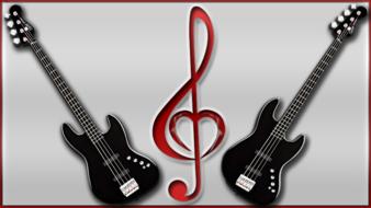drawn two black guitars and treble clef