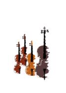 Beautiful drawing of the colorful violins in quartet, at white background