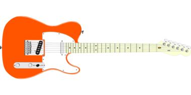 horizontal image of a white-orange guitar as an illustration