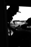 Guitarist, silhouette, black and white