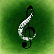 music clef with piano keys drawing at green background