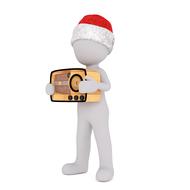 abstract person in santa hat holds radio receiver, 3d render