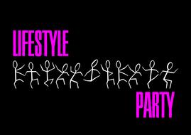 Lifestyle party, black banner with dancing stickmen