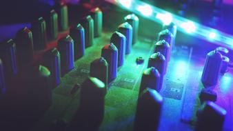 Beautiful audio mixer in colorful light