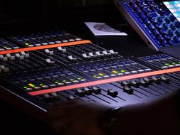 Desk Mixer in Music Studio Audio close-up