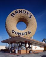 Beautiful "Randy's Donuts" sign on the top of the shop in Inglewood, Los Angles County, California, USA